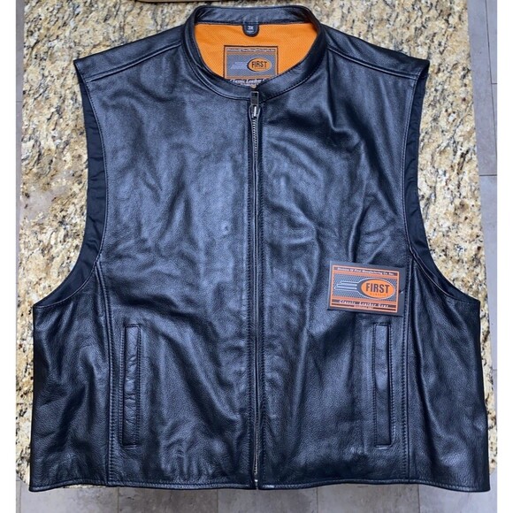 First Classics Black Leather Vest Size 3XL Biker MC Motorcycle Club NEW - Picture 1 of 7
